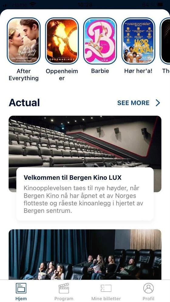 Filmgrail native cinema app home screen